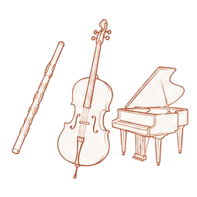 Illustration Flöte, Cello und Klavier
