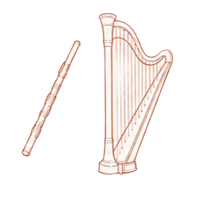 Illustration Flöte und Harfe